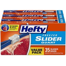 Hefty 슬라이더 냉동고 보관 가방 갤런 사이즈 25개(9개 팩) 총 225개입, Quart - 105 Count