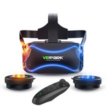 2021 VR Glasses Suit 안드로이드/IOS/PC 용 3D 가상 현실 헬멧 Bluehooth 3.0 핸들이있는 고품질 조절 장, One Size, Black