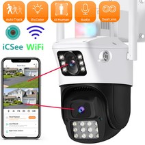 야외용 감시카메라 듀얼 렌즈 스크린 PTZ 와이파이 라이트 모드 AI 자동 추적 CCTV ICSEE 8MP, 1.4MP NO SD Card  EU 플러그
