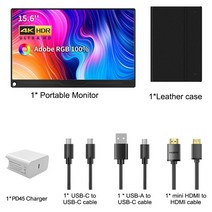 17.3 인치 4k UHD 모니터 3840x2160 휴대용 PC 100% AdobeRGB HDR400 FreeSync IPS-A 화면 노트북 IOS 안드로이드 윈도우, 15.6in 4K black_미국 플러그, 1개