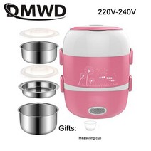 발열 휴대용 도시락 캠핑 백패킹 음식 용기 미니 전기 밥솥 스테인레스 스틸 레이어 기선 식사 열 난방 식품 보온기, 핑크 3층 220v, 협력사