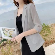 퀸앤조이 여성용 7부 소매 린넨 자켓