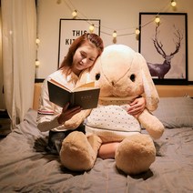 aidu 귀여운토끼 피규어 토끼 인형 털북숭이 장난감 여자친구 생일선물, 35cm, 브라운 토끼 화이트 도트 니트