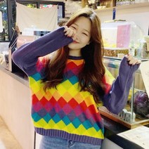 [바보사랑] 무지개언덕 아가일 패턴 라운드 니트(mknit1294)
