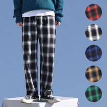 1+1 남녀공용 가을 타탄체크 밴딩팬츠 5color 커플 고무줄 체크무늬 편한 일자 여름