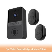 스마트 인터폰 wifi 비디오 인터콤 초인종 카메라 야외 무선 도어 벨 배터리 구동 홈 보안 비디오 알람 초인종 모니터 카메라, 1 초인종 x2 종소리