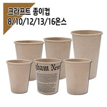 친환경 크라프트 종이컵 100개 모음, 12온스 무지