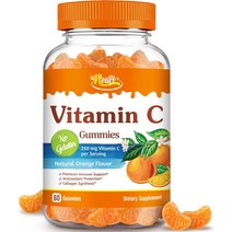 Neaft 비타민 C 구미 250mg 및 항산화 지원 콜라겐 합성 남성 여성 어린이용 천연 오렌지 맛 펙틴 기반 비건 60개