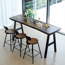 소나무 통원목 에코 홈바테이블2000_DA_홈바의자포함/우드슬랩/원목테이블/카페테이블, 도토리색