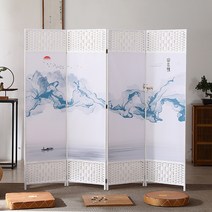 동양풍 인테리어 나무파티션 접이식 4폭 병풍, 양면 디자인, 2호