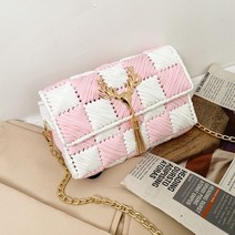 [마오르] DIY가방 만들기 망스티치 가방 망뜨개 손뜨개 키트 체크, 핑크