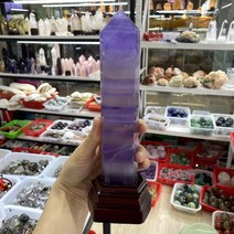 천연 블루 형석 크리스탈 오벨리스크 레이키 힐링 룸 사무실 장식 선물용 베이스, 01 700-750g