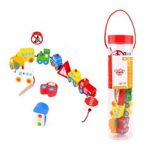남자아기돌장난감 원목 자동차 교통끈끼우기 소근육장난감 원목끈꿰기