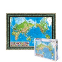 퍼즐피플 세계지도-나라표시 1000피스 직소퍼즐, 액자포함(엔틱그린), 1000p