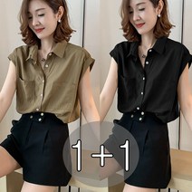 tagi 1+1 여성 루즈핏 민소매 셔츠 빅사이즈 남방 여름 블라우스 캐주얼