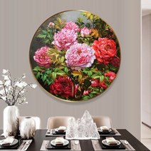 푸아이 3D 보석십자수 화려한 모란 원형 47cm DIY 집들이 선물 인테리어 소품(사이즈 7종)+행운십자수(30x30)RP634, 캔버스 직경77cm