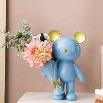 홈 장식 인공 꽃 거실 데스크탑 장식품 사무실 곰 동상 꽃병 어머니의 날 수지 선물, 12 Blue A