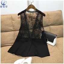 셀럽당 브이넥 원버튼 슬림핏 레이스 블랙 베스트 여 트렌치 숏 점퍼