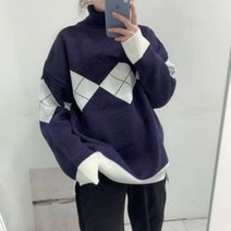 남자 데일리 루즈핏 체크 커플 목폴라 니트 4컬러