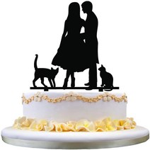 Funny Wedding Cake Topper - Bride and Groom Cake Topper with 2 Lovely Pet Cats Decor, 1