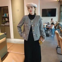여성용 라운드넥 체크 자켓 점퍼 아우터 숏 잠바 가디건S220921031