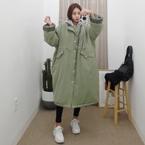 갠소 배색 후드 야상 롱 패딩 점퍼