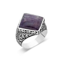 남성용 925 스털링 실버 반지 진짜 순수 지르콘 청록색 호랑이 눈 청금석 루비 에메랄드 돌 수제 터키 보석