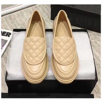 캐주얼 가죽 여성 신발 영국 스타일 중간 힐 로퍼 편안 고 슬립온 양가죽여성화한발에르푸신발편안하며, 08 다크 카키_05 39