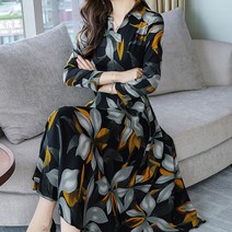 끌리오 [당일발송] 브이넥 카라 긴팔 쉬폰원피스 슬림 가을 원피스