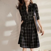 요모조모 YS513 여성 카라넥 체크패턴 캐주얼 봄 가을 긴팔 원피스