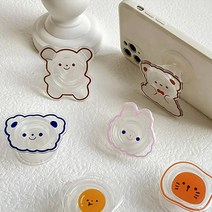 (1+1) 귀여운 투명 동물 그립톡 커플템, 주황토끼, 핑크복실