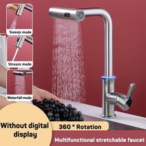 수전손잡이 LED 온도 디스플레이 욕실 싱크대 주방 대야 풀아웃 분무기 3 가지 스프레이 온수 냉수 믹서 탭, 6.Silver Not Display