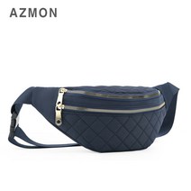 AZMON 레트로 마름모자수 여성 힙색가방 0.11kg 초경량 용량2.5L, 네이비