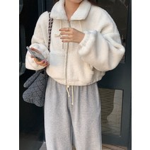 자켓 리얼샷 한국식 캐주얼 심플 지퍼 스탠드 칼라 웜 숏 램 울 코트 투톤 스팟