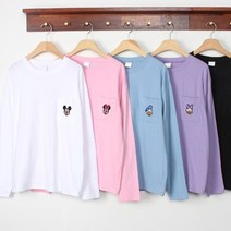 디즈니포켓 긴팔티셔츠)디즈니정품 미키마우스티셔츠 얼굴그림자수패치 미니마우스 데이지 도널드 주머니 긴팔 쭉티셔츠 루즈핏