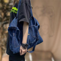 포켓 숄더백 빈티지 대용량 캔버스가방