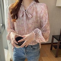 여성 루즈 핏 블라우스 샤랄라 플라워 셔츠 핑크