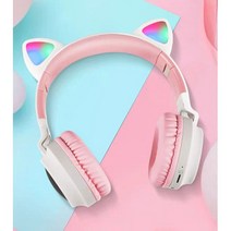 LED 게이밍 분리형 헤드셋 고양이헤드폰 노이즈 캔슬링 마이크 헤드셋, 벚꽃핑크