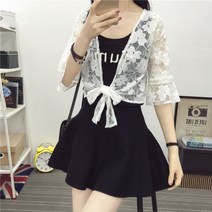 Makone 여성 레이스꽃무늬 나팔소매 짧은 가디건