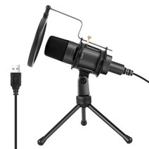 Tiz 유선 USB 콘덴서 올인원 방송용 녹음용 게이밍 스탠드 마이크 E300A, 블랙