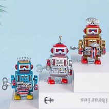 빈티지 레트로 틴토이 양철 태엽 악기 로봇 장식 소품, 11 블루 로봇