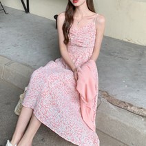 밴딩 나시 뷔스티에 롱 플라워 원피스 여름 민소매