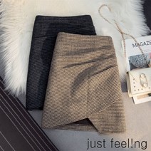 just feel!ng 여성용 모직 하운즈 투스 랩스커트 가을 겨울 하이웨이스트 언밸런스 A라인 스커트 여성스커트A치마 스커트치마