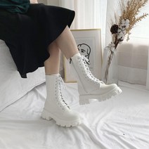 키작녀코디 통굽 스트릿 레이스업 워커 부츠 여성워커 힐워커