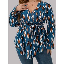 강아지유모차 개모차Finjani-캐주얼 루즈핏 v넥 블라우스 폴리에스터 티셔츠 플러스 사이즈 탑 20, 03 1031_02 1XL