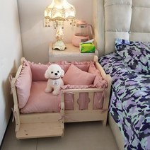 강아지 원목 침대 소형견 원목침대 하우스 해먹 애완견 반려견 나무 집 쇼파 베드 수면 쿠션, I. 침대플러스파란색토끼침구
