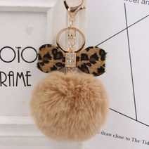 보우 라인 석 Pom 키 체인 솜털 인조 모피 Pompoms 여자 열쇠 고리 가방 Keycha Craft Cute Keychain Charms, [02] Khaki Khaki