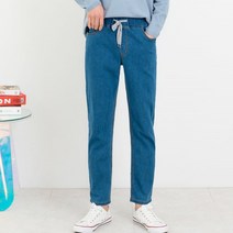 남성 간절기 두께 허리 밴드 빅사이즈 까지 중청 청바지 밴딩 중년 스키니 배기 진 생지 데님 작업복 스판 일자 롤업 CU228EO