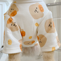 데댕 부드러운 기모 베어캡 티셔츠 사계절 데일리 강아지옷, 화이트