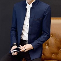 스탠드 칼라 남성 비즈니스 캐주얼 튜닉 정장 재킷 봄 가을 포켓 싱글 브레스트 블랙 블레이저 겉옷